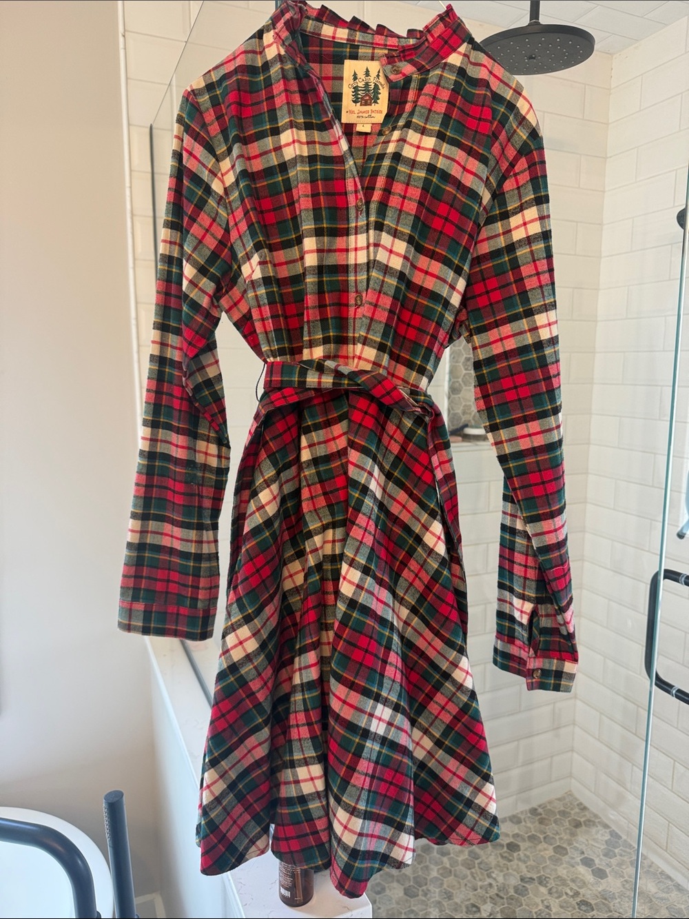 Kiel James Patrick Red, Green & Cream Plaid Long Sleeve Shirt Dress
